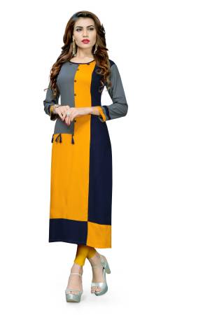 Elegant And Rich Looking Readymade Kurti Is Here In Yellow And Grey Color Fabricated On Rayon. It Is Available In All Regular Sizes. Buy Now.