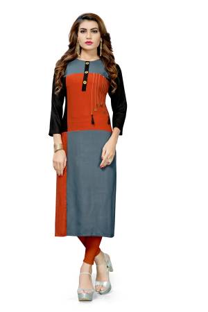 You Will Earn Lots Of Compliments Wearing This Designer Readymade Kurti In Grey And Rust Color Fabricated On Rayon. It Is Soft Towards Skin And Ensures Superb Comfort All Day Long.