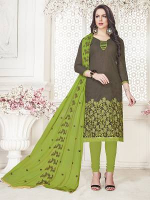 New Shade Is Here With This Dress Material In Sand Grey Colored Top Paired With Contrasting Light Green Colored Bottom And Dupatta. Its Top And Bottom Are Cotton Based Paired With Chiffon Duapatta. Get This Stitched As Per Your Desired Fit And Comfort. 