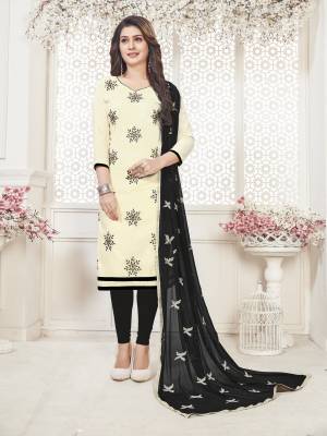 Look Pretty In This Lovely Straight Suit Orange Colored Top Paired With Black Colored Bottom And Dupatta. This Dress Material Is Cotton based Paired With Chiffon Dupatta. It Is Beautified With Embroidery Over The Top And Dupatta. 