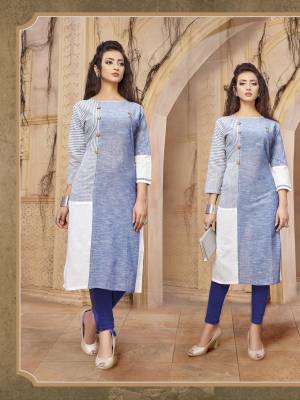Add This Pretty Elegant Kurti To Your Wardrobe In Light Blue Color Fabricated On Khadi Cotton. It Is Light In Weight And Available In All Regular Sizes. 