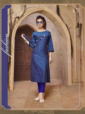 Shine Bright In This Lovely Readymade Dark Blue Colored Kurti Fabricated On Khadi Cotton. Its Fabric Ensures Superb Comfort All Day Long. 