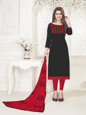 You Will Earn Lots Of Compliments Wearing This Straight Embroidered Suit In Satin Cotton Based Paired With Cotton Bottom And Chiffon Dupatta. Buy This Dress Material And Get This Stitched As Per Your Comfort. 