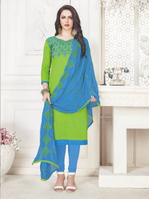 If Those Readymade Suit Does Not Lend You The Desired Comfort, Than Grab This Embroidered Dress Material And Get This Stitched As Per Your Desired Fit And Comfort, It Top Is Satin Cotton Based Paired With Cotton Bottom and Chiffon Dupatta, Buy Now.