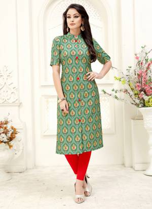 Elegant Looking Readymade Kurti Is Here Green Color. This Lovely Kurti Is Crepe Based Beautified With Prints All Over. 