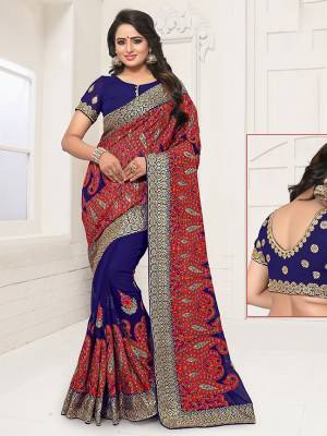 You Will Definitely Earn Lots Of Compliments Wearing This Beautiful Georgette Based Saree Paired With Georgette Fabricated Blouse. This Saree Has Heavy Thread Embroidery Giving It A More Attractive Look. 