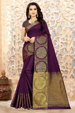 Shine Bright In This Lovely Purple Colored Saree Paired With Purple Colored Blouse. This Lovely Linen Silk Based Saree Gives A Rich Look To Your Personality. Buy Now.