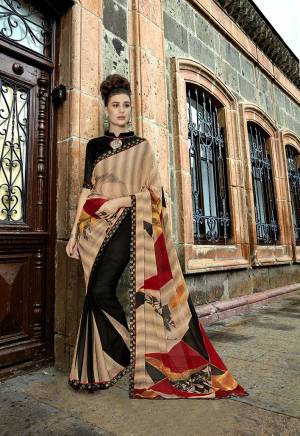 Enhance Your Beauty Wearing This Saree In Beige And Black Color Paired With Black Colored Blouse. This Saree Is Fabricated On Georgette Paired With Art Silk Fabricated Blouse. Buy Now.