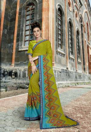 Here Is A Quite Attractive Looking Saree In Light Green Color Paired With Light Green Colored Blouse. This Saree Is GeorgetteBased Paired With Art Silk Fabricated Blouse. It Is Light Weight And Durable. 