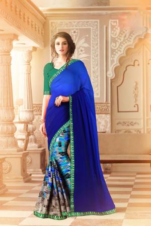 Add This Pretty Attractive Saree To Your Wardrobe In Blue And Multi Color Paired With Contrasting Sea Green Colored Blouse. This Saree IS Fabricated Weightless Georgette  Paired With Art Silk Fabricated Blouse. 