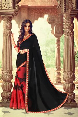 For A Bold And Beautiful Look, Grab This Lovely Saree In Black And Red Color Paired With Red Colored Blouse. This Saree IS Fabricated On Weightless Georgette Paired With Art Silk Fabricated Blouse. 