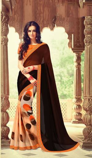 For A Bold And Beautiful Look, Grab This Lovely Saree In Brown And Multi Color Paired With Orange Colored Blouse. This Saree IS Fabricated On Weightless Georgette Paired With Art Silk Fabricated Blouse. 