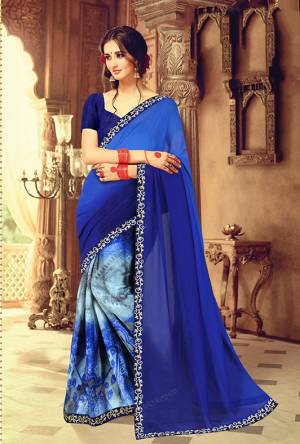 Evergreen Shade Is Here With This Saree In Royal Blue Color Paired With Royal Blue Colored Blouse. This Saree Is Fabricated On Light Weight Georgette With Art Silk Fabricated Blouse. Buy This Now.