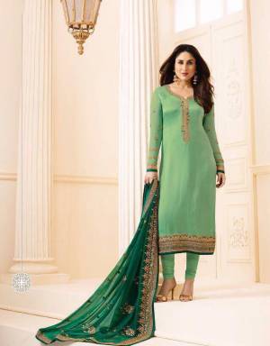 Have Fresh And Pretty Look Every Time You Wear This Designer Straight Suit In Light Green Color Paired With Green Colored Dupatta. Its Top Is Fabricated On Georgette Satin Paired With Santoon Bottom And Chiffon Dupatta. Buy Now.