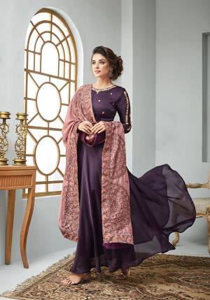 Look Pretty In This Beautiful Designer Floor Length Suit In Purple Color Paired With Contrasting Pink Colored Dupatta. Its Top Is Fabricated On Satin Georgette Paired With Santoon Bottom And Art Silk Dupatta. Both The Fabrics Enures Superb Comfort All Day Long. Buy Now.