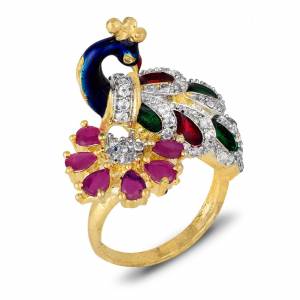 For A Quite Heavy Look, Grab This Pretty Peacock Patterned Ring With Multi Colored Stone Work. It Can e Paired With Any Colored Ethnic Attire.
