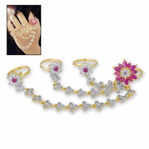 Here Is A Unique Multi Rings Patterned Designer Ring Beautified With White And Pink Colored Stone Work. Buy Now.