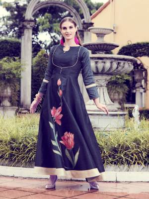 Enhance Your Personality Wearing This Designer Readymade Long Kurti In Navy Blue Color On Art Silk Based Fabric. This Kurti Is Light In Weight And Easy To Carry All Day Long. 