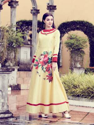 Simple And Elegant Looking Designer Readymade Long Kurti Is Here In Light Yellow Color Fabricated On Art Silk. Its Fabric IS Soft Towards Skin And Easy To Carry All Day Long. 