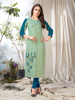 Look Pretty In Pastels With This Pastel Green Colored Readymade Kurti Fabricated On Khadi Cotton. This Kurti Is Available In All Regular Sizes And Suitable For Festive Or Semi-Casuals. 