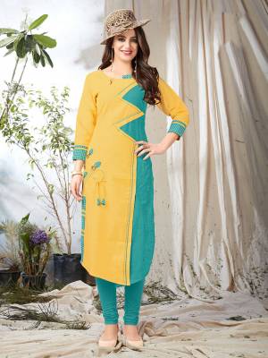 Celebrate This Festive Season Wearing This Designer Kurti In Yellow And Blue Color Fabricated On Khadi Cotton. Its Fabric Ensures Superb Comfort All Day Long. 
