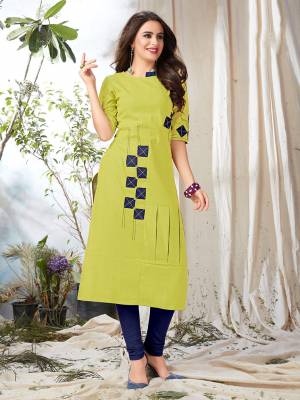 Celebrate This Festive Season Wearing This Designer Kurti In Pear Green Color Fabricated On Khadi Cotton. Its Fabric Ensures Superb Comfort All Day Long. 