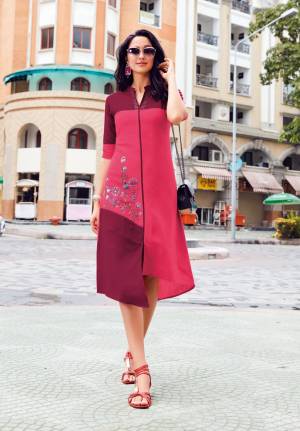 Look Pretty In This Readymade Kurti In Dark Pink Color Fabricated On Linen Beautified With Thread Work. It Is Available In All Regular Sizes. Buy Now.