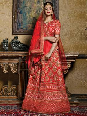 Bright And Visually Appealing Color Is Here With This Heavy Designer Lehenga Choli In Red Color. Its Blouse And Lehenga Are Fabricated On Art Silk Paired With Net Fabricated Dupatta. It Is Beautified With Heavy Jari Embroidery All Over It. 