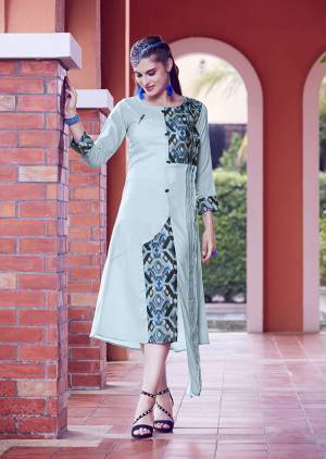 Look Pretty In This Aqua Blue Colored Readymade Kurti Fabricated On Modal Silk. This Fabric Is Soft Towards Skin And Also It Is Available In All Regular Sizes. 