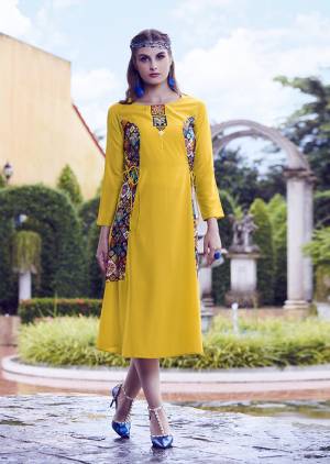 Look Pretty In This Yellow Colored Readymade Kurti Fabricated On Modal Silk. This Fabric Is Soft Towards Skin And Also It Is Available In All Regular Sizes. 