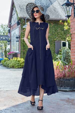 Enhance Your Personality Wearing This Designer Readymade Kurti In Navy Blue Color Fabricated On Cotton. It Is Available In all Regular Sizes. 