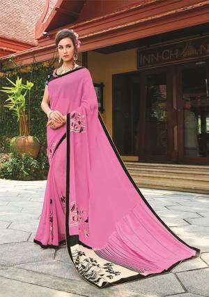 Look Pretty In This Pink Colored Saree Paired With Black Colored Blouse. This Saree Is Fabricated On Georgette Paired With Art Silk Fabricated Blouse. It Is Durable, Light Weight And Easy To Carry All Day Long.