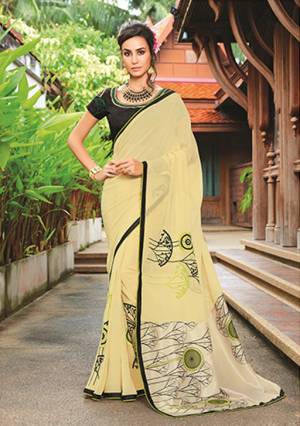 Celebrate This Festive Season Wearing This Beautiful Yellow Colored Saree Paired With Black Colored Blouse. This Saree Is Georgette Based Paired With Art Silk Fabricated Blouse. Buy Now.