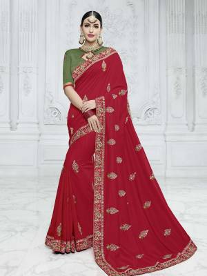 The fabulous pattern makes this red color moss chiffon saree. Ideal for party, festive & social gatherings. this gorgeous saree featuring a beautiful mix of designs. Its attractive color and designer heavy embroidered design, Flower embroidered butta design, beautiful floral design work over the attire & contrast hemline adds to the look. Comes along with a contrast unstitched blouse.