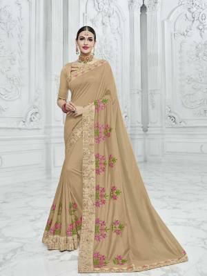 Presenting this beige color moss chiffon saree. Ideal for party, festive & social gatherings. this gorgeous saree featuring a beautiful mix of designs. Its attractive color and designer heavy embroidered design, Flower embroidered butta design, sequence design, beautiful floral design work over the attire & contrast hemline adds to the look. Comes along with a contrast unstitched blouse.