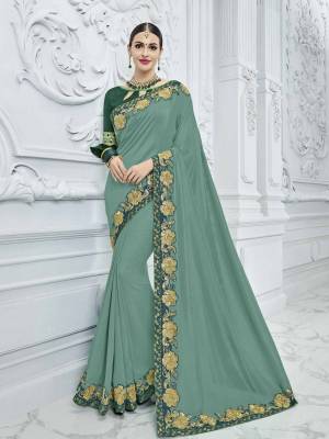 Change your wardrobe and get classier outfits like this gorgeous Teal green color silk fabrics saree. Ideal for party, festive & social gatherings. this gorgeous saree featuring a beautiful mix of designs. Its attractive color and designer heavy embroidered design, Flower embroidered patch design, sequence design, beautiful floral design work over the attire & contrast hemline adds to the look. Comes along with a contrast unstitched blouse.