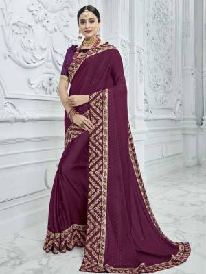 You Look elegant and stylish this festive season by draping this Wine color two tone bright georgette saree. Ideal for party, festive & social gatherings. this gorgeous saree featuring a beautiful mix of designs. Its attractive color and designer heavy embroidered design, designer beautiful heavy blouse, beautiful floral design work over the attire & contrast hemline adds to the look. Comes along with a contrast unstitched blouse.