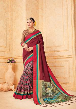 Celebrate This Festive Season With These Traditional Silk Based Saree. This Saree And Blouse Are Fabricated On Art Silk Beautified With Prints All Over It, It Is Durable And Easy To Carry All Day Long. 