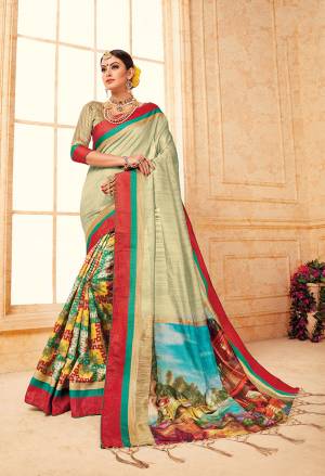 Celebrate This Festive Season With These Traditional Silk Based Saree. This Saree And Blouse Are Fabricated On Art Silk Beautified With Prints All Over It, It Is Durable And Easy To Carry All Day Long. 