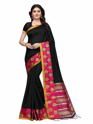 For Your Semi Casuals, Grab This Beautiful Saree Fabricated on Cotton Silk Paired With Cotton Silk fabricated Blouse. It Is Beautified With Weave Making The Saree More Attractive. Buy Now.