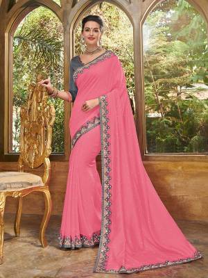 Attractively Gorgeous mesmerizing is what you will look at the next wedding gala wearing this beautiful pink color silk fabrics saree. Ideal for party, festive & social gatherings. this gorgeous saree featuring a beautiful mix of designs. Its attractive color and heavy designer embroidered saree, full saree design, paper mirror and stone, beautiful floral design all over work over the attire & contrast hemline adds to the look. Comes along with a contrast unstitched blouse.