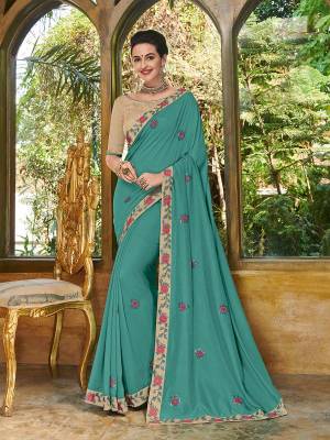 Bring out the best in you when wearing this Turquoise Blue color bright georgette saree. Ideal for party, festive & social gatherings. this gorgeous saree featuring a beautiful mix of designs. Its attractive color and heavy designer embroidered saree, full saree design saree, sequence designs, beautiful floral design all over work over the attire & contrast hemline adds to the look. Comes along with a contrast unstitched blouse.