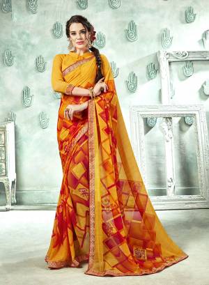 Add Some Casuals With This Saree In Yellow Color Paired With Yellow Colored Blouse. This Saree And Blouse Are Georgette Based Beautified With prints All Over. Buy Now.