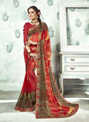 Here Is A Pretty Multi Colored Printed Saree Paired With Red Colored Blouse. This Saree And Blouse Are Fabricated On Georgette Which Is Light In Weight And Easy To Carry All Day Long. 