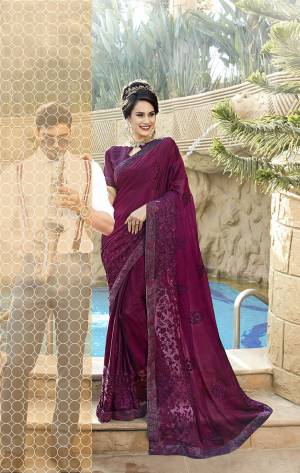 New Shade Is Here Wearing This Designer Wine Colored Saree Paired With Wine Colored Blouse. This Saree Is Georgette Based Paired With Art Silk Fabricated Blouse. This designer Saree Is Pretty Tone To Tone Embroidery Which Gives An Elegant And Rich Look. 