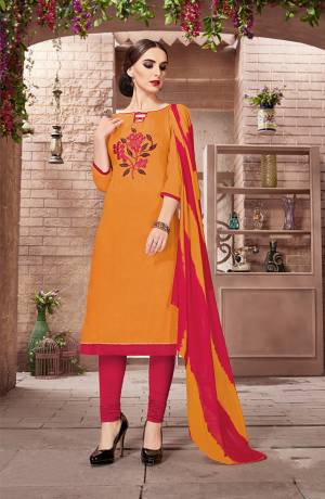 Add Some Casual With This Cotton Based Dress Material Paired With Chiffon Dupatta. Its Top Is Beautified With Thread Work Which Is Light In Weight And Easy To Carry All Day Long. Buy This Now.