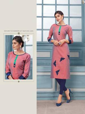 Look Pretty In This Readymade Pink Colored Kurti Fabricated On Khadi Cotton. This Pretty Kurti Is Light Weight And Easy To Carry All Day Long. 