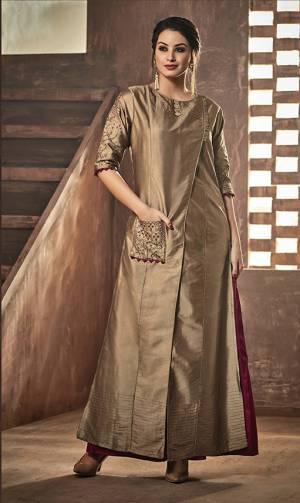 Grab This Designer Readymade kurti In Beige And Maroon Color Fabricated On Art Silk Beautified With Thread Work. Its Fabric Is Light Weight, Durable And Easy To Carry All Day Long.
