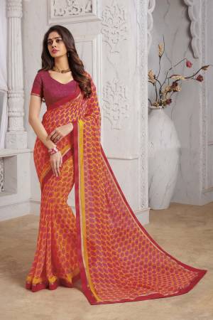 Pick Up This Very Pretty Printed Saree For Your Semi-Casuals. This Saree Is Fabricated On Georgette Beautified With Prints And Lace Border. It Is Durable, Light In Weight And Easy To Carry All Day Long. 