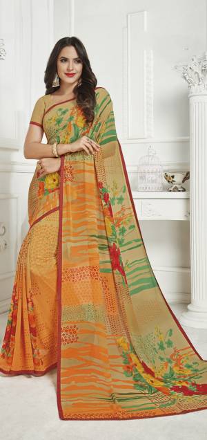 Simple And Elegant Looking Saree Is Here For Your Casual Wear. This Saree And Blouse are Fabricated On Georgette Beautified With Prints All Over. Buy Now.